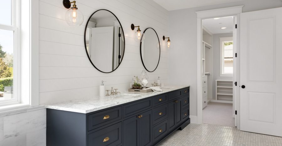 Bathroom Remodel White Black Marble